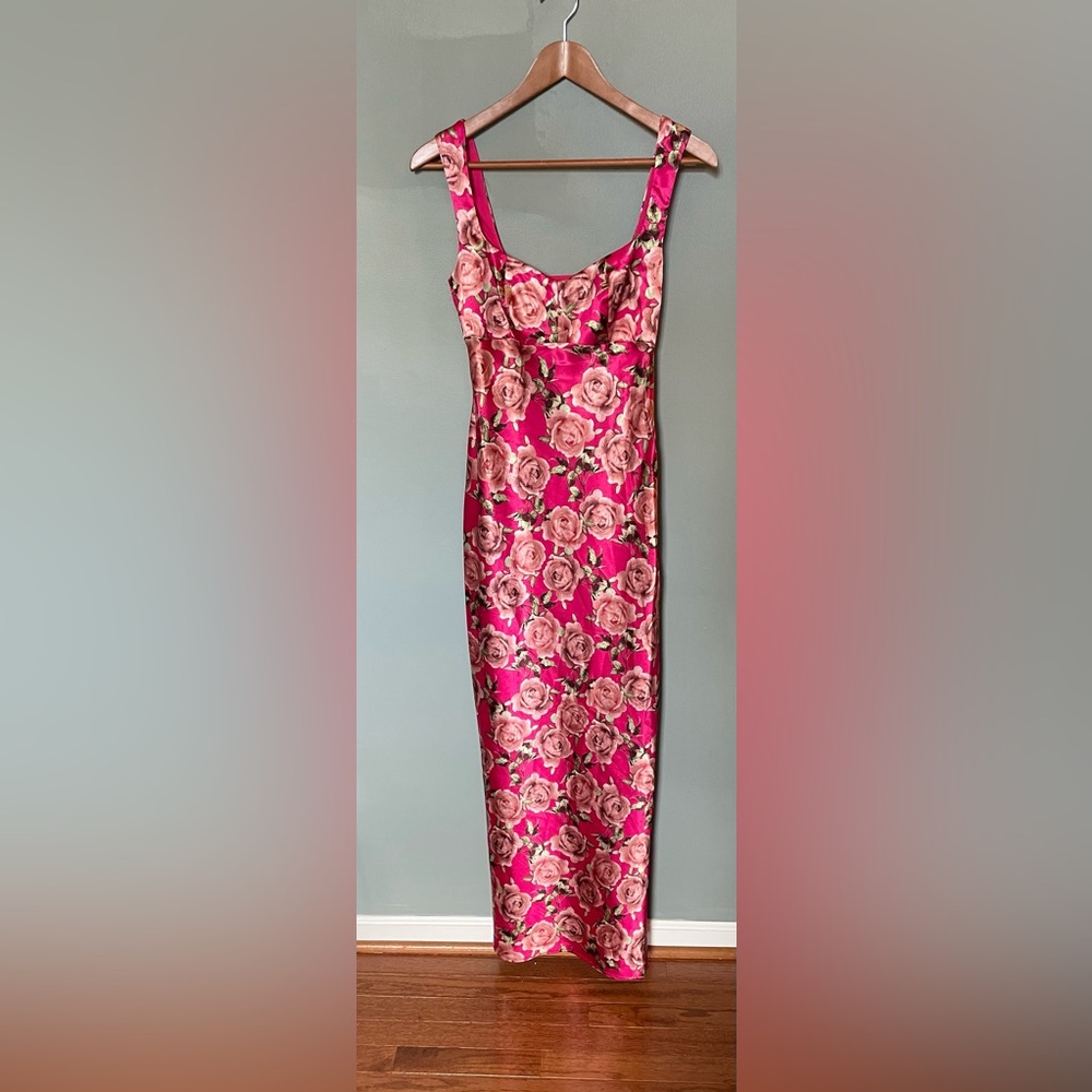 NWT Wild Fable for Target Women's Satin Maxi Bodycon Floral Pink Dress XXS